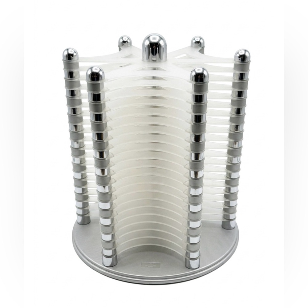 Rare Vintage 90s MCM Space Age Rotating CD Tower Carousel Frosted Acrylic Chrome
